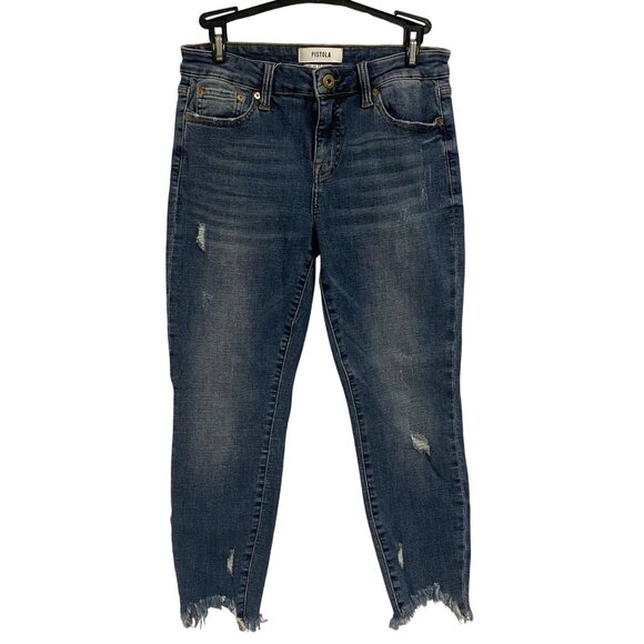 Pistola Factory‎ Distressed Shark Bite Hem Cropped Jeans Size 27 - Picture 1 of 9